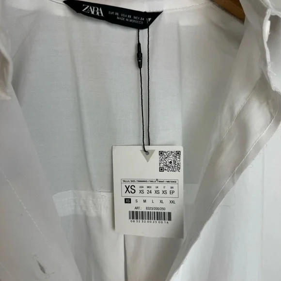 NWT Zara White Oversized Poplin Shirt Sz XS Button Down - Picture 8 of 16